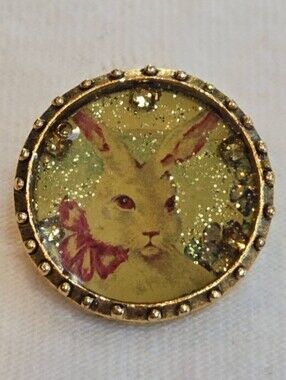 Maximal Art Gold-Tone Easter Rabbit Round Pin Brooch